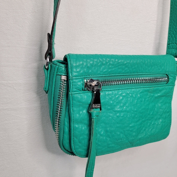 Aimee Kestenberg Bali Mini Green Pebbled Leather Crossbody Bag Signature Flap - Picture 4 of 8